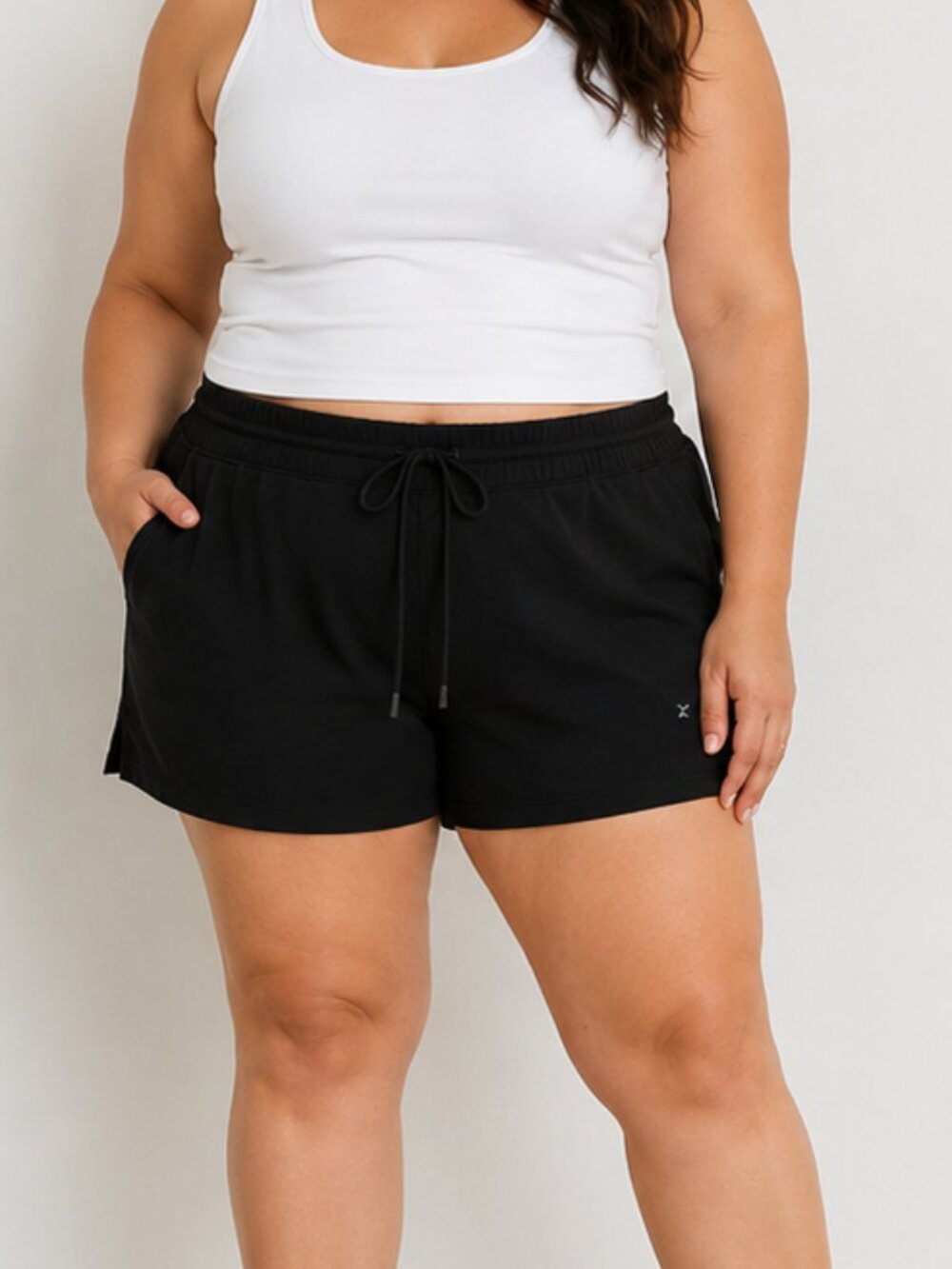 Xersion Womens 2X Black Drawstring Athletic Shorts Cotton/Polyester Blend